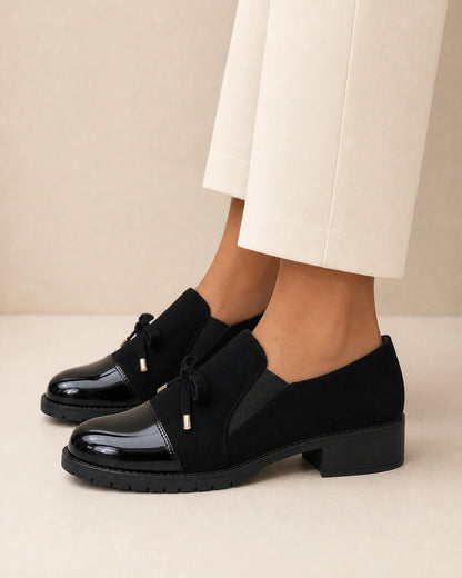 Mocassins femme noirs à bout verni et nœud — image du produit 4