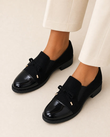 Mocassins femme noirs à bout verni et nœud — image du produit 5