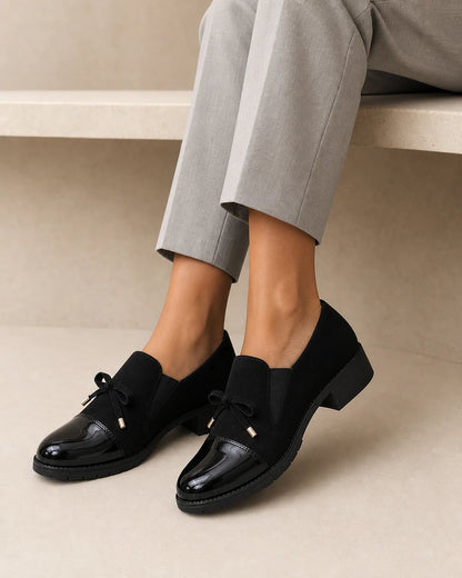 Mocassins femme noirs à bout verni et nœud — image du produit 8
