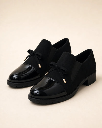 Mocassins femme noirs à bout verni et nœud — image du produit 9
