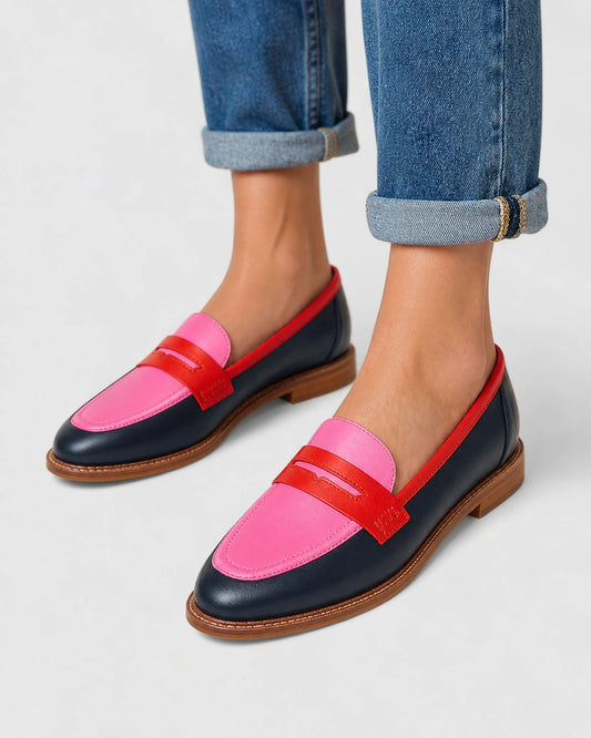 Mocassins femme noirs et roses à bride penny — image du produit 1