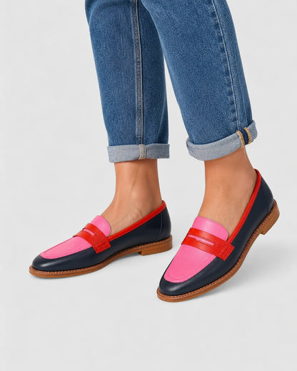 Mocassins femme noirs et roses à bride penny — image du produit 2
