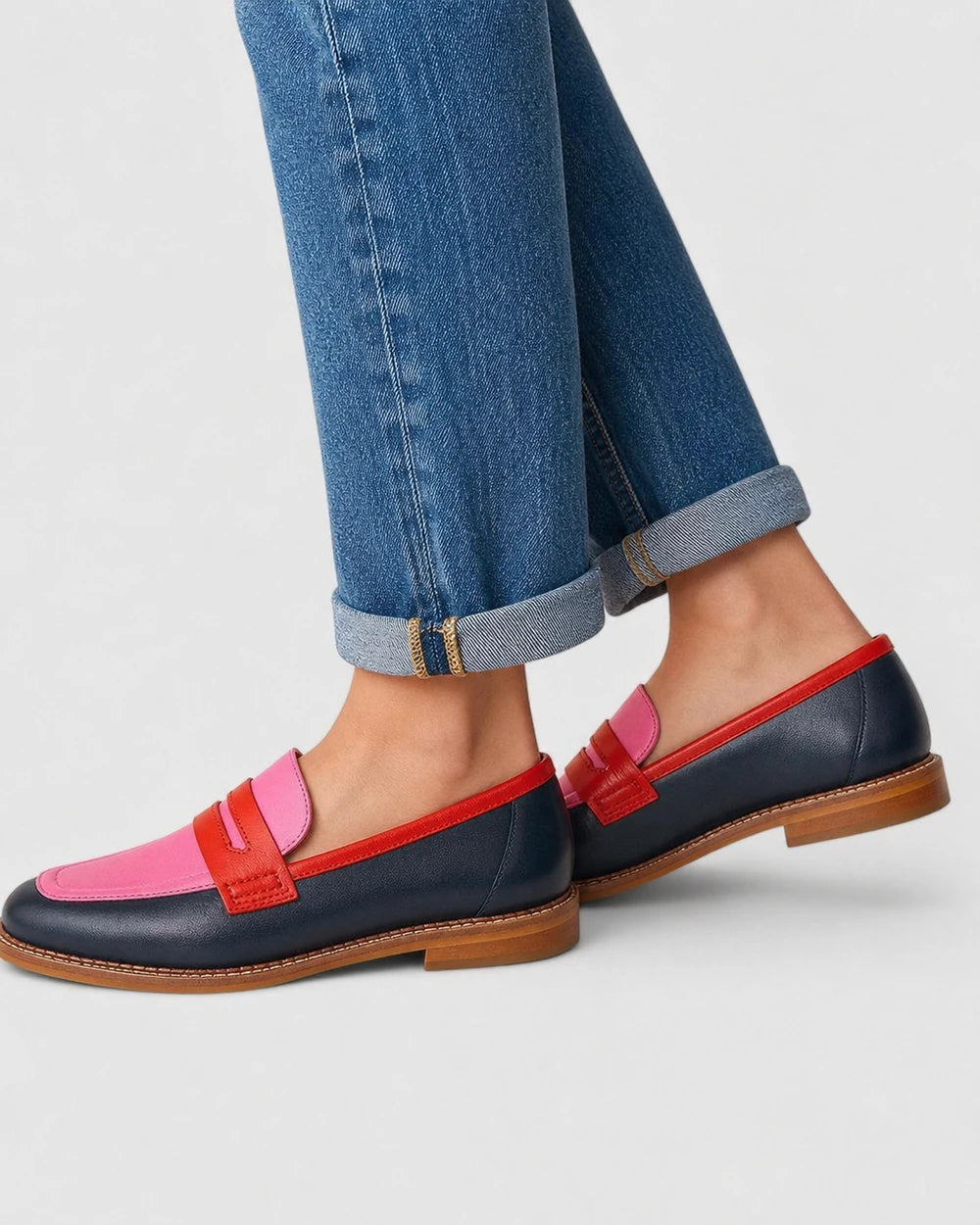Mocassins femme noirs et roses à bride penny — image du produit 4