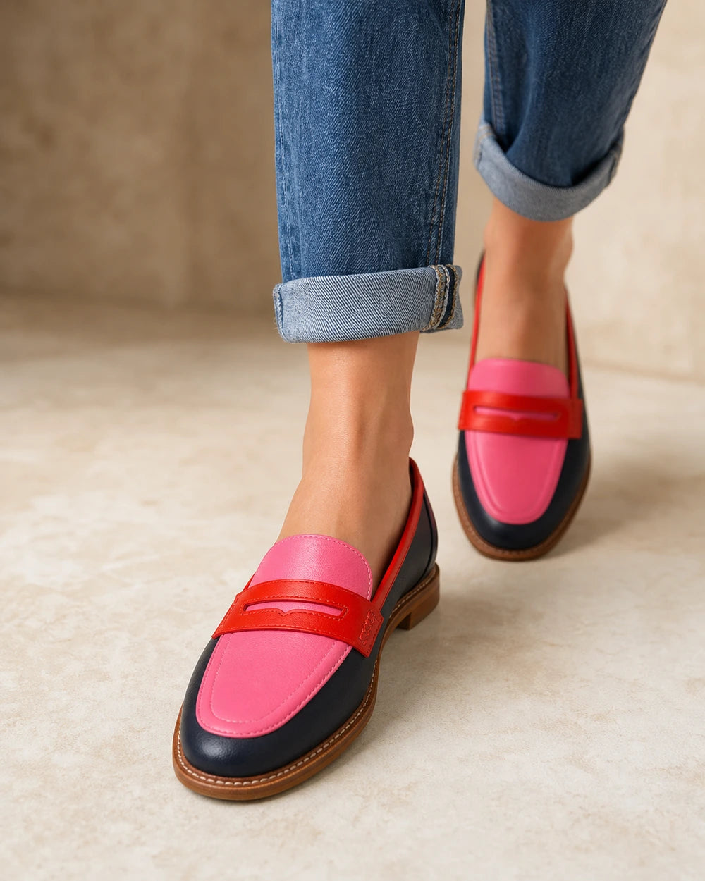 Mocassins femme noirs et roses à bride penny — image du produit 7