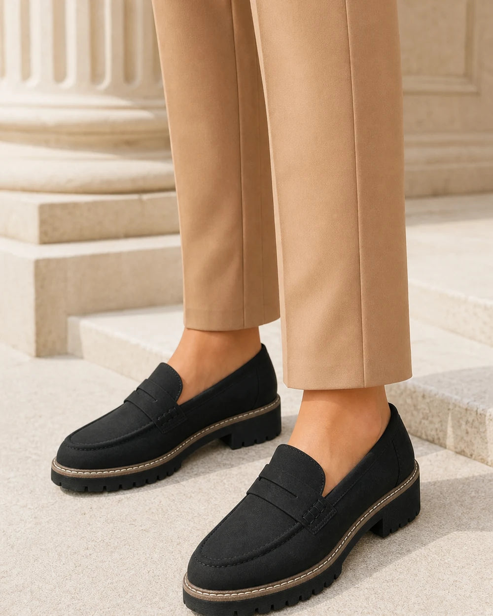 Mocassins femme noirs à semelle crantée épaisse — image du produit 2