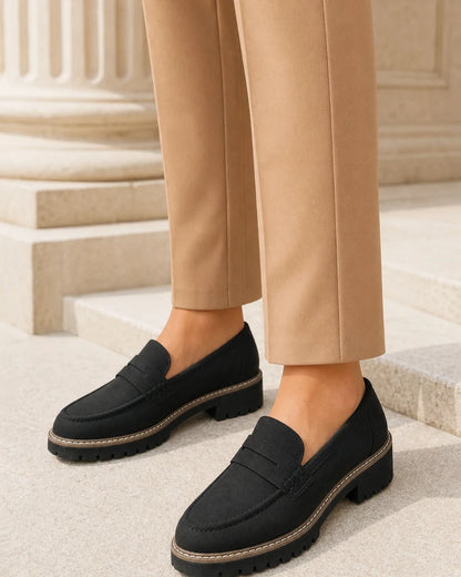 Mocassins femme noirs à semelle crantée épaisse — image du produit 2