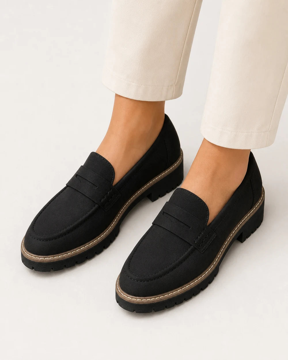 Mocassins femme noirs à semelle crantée épaisse — image du produit 5