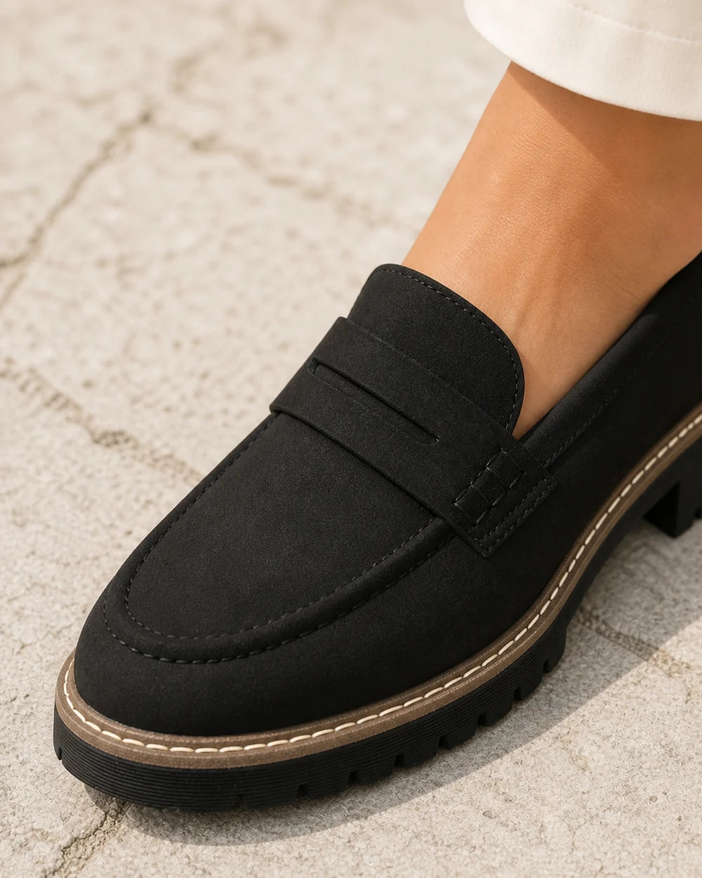 Mocassins femme noirs à semelle crantée épaisse — image du produit 6