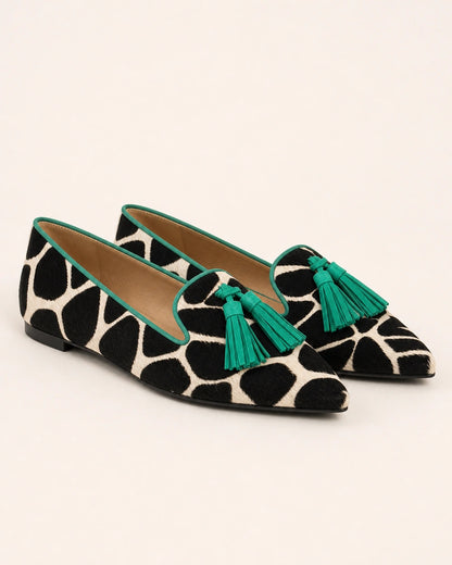 Mocassins femme vache pointus à pampilles vertes — image du produit 9