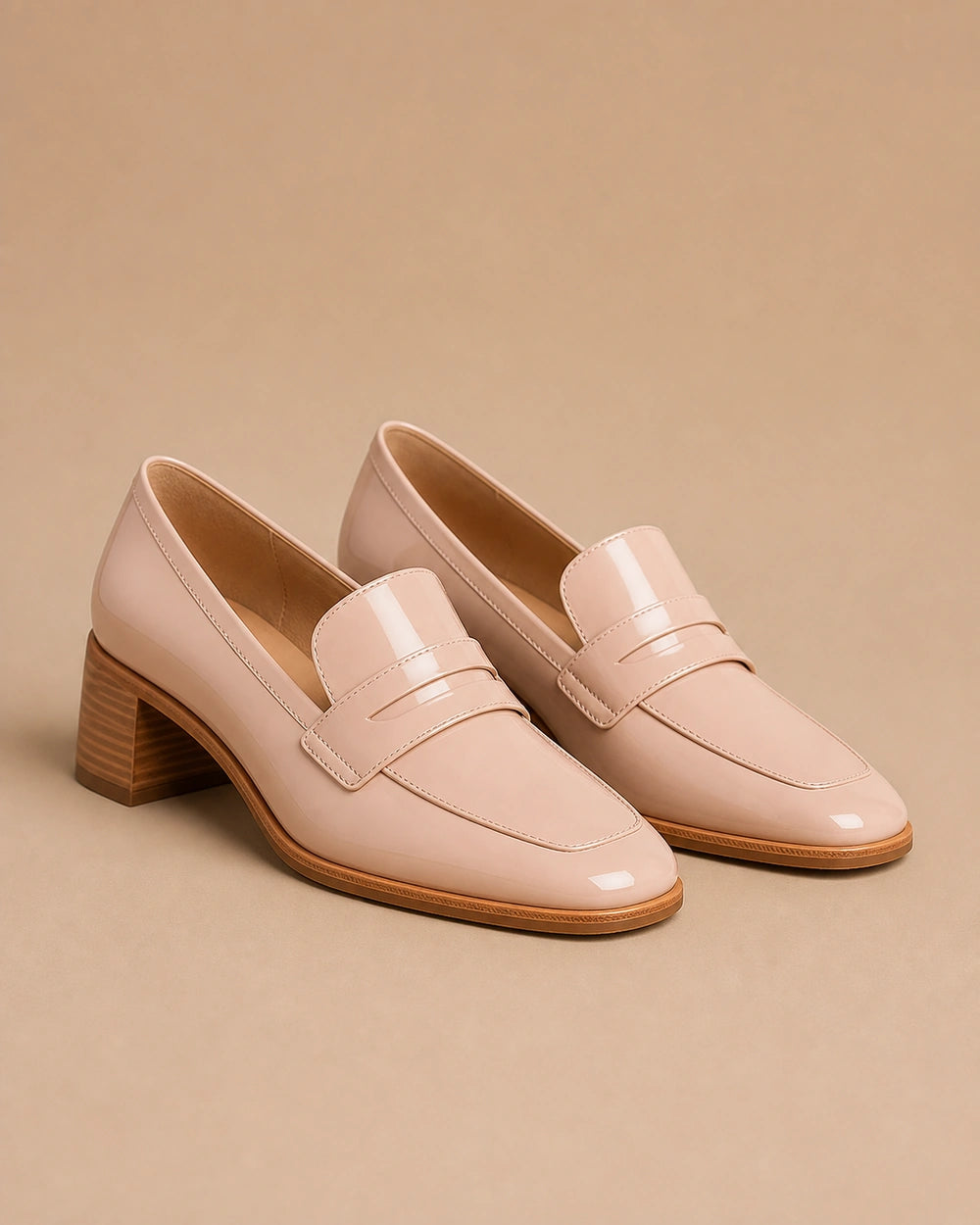 Mocassins femme rose poudré vernis à petit talon — image du produit 9