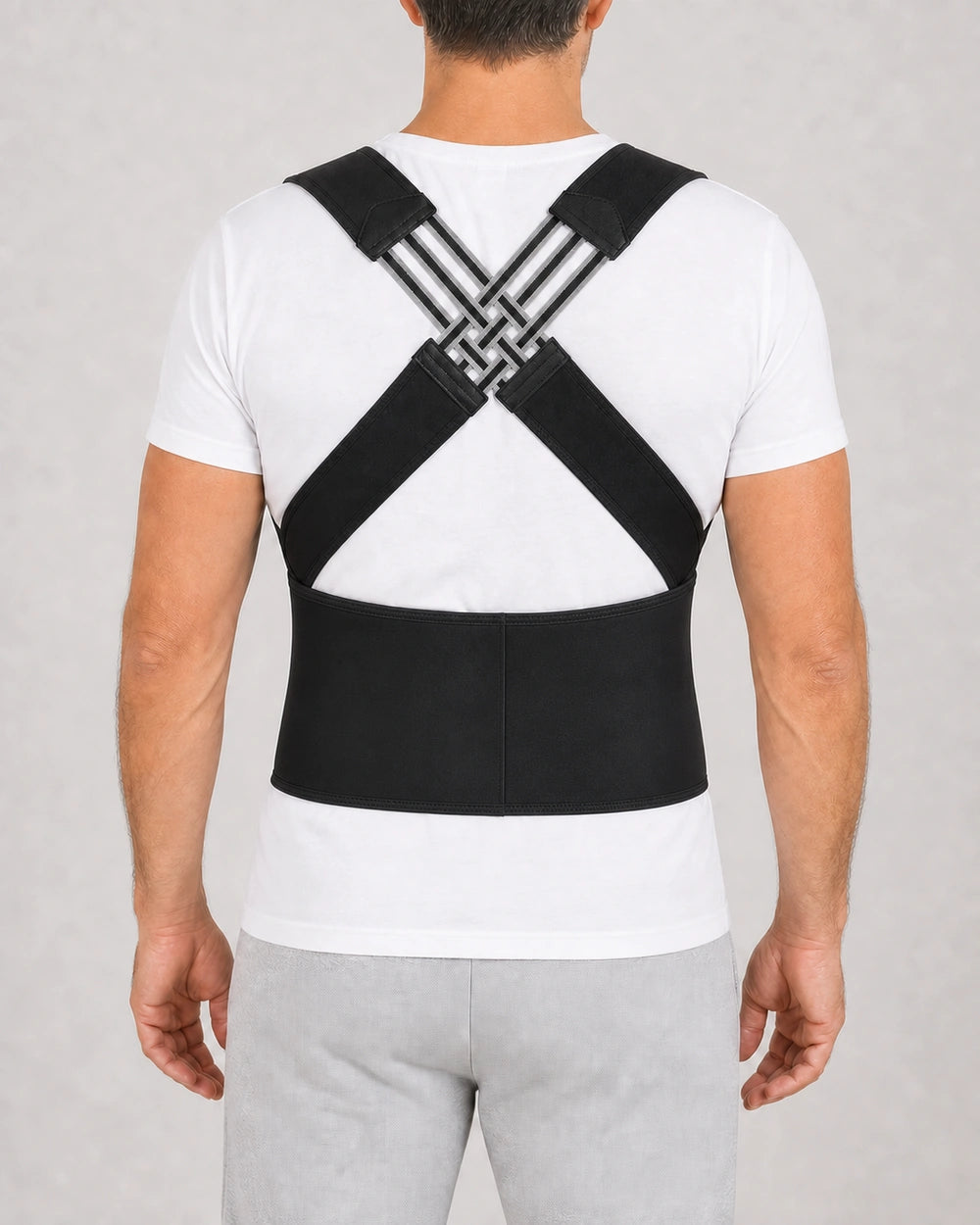 Correcteur de posture avec ceinture lombaire réglable et bretelles croisées – Fermeture frontale