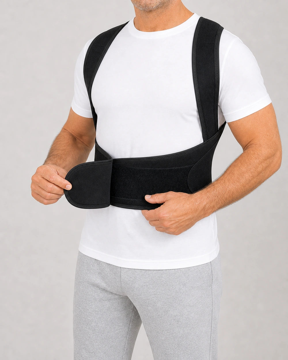 Correcteur de posture avec ceinture lombaire réglable et bretelles croisées – Fermeture frontale