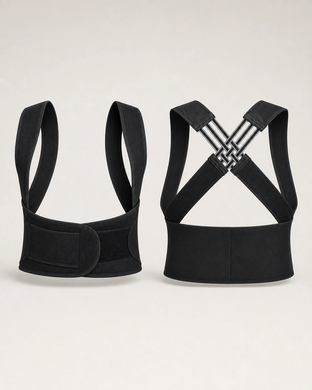 Correcteur de posture avec ceinture lombaire réglable et bretelles croisées – Fermeture frontale