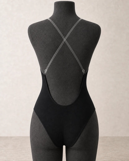 Women's Backless Plunge Bodysuit — rear view