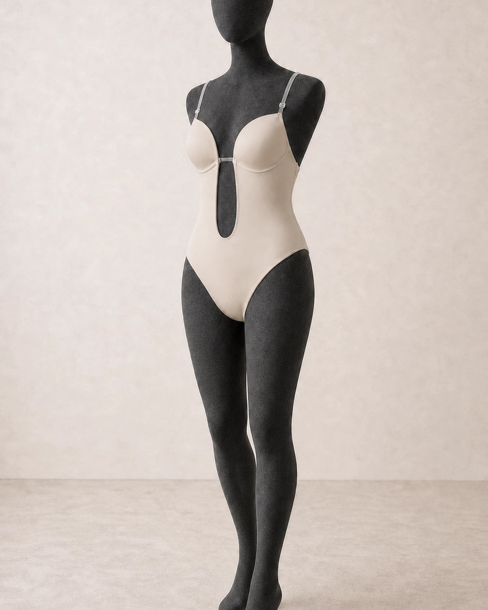 Women's Backless Plunge Bodysuit — in movement