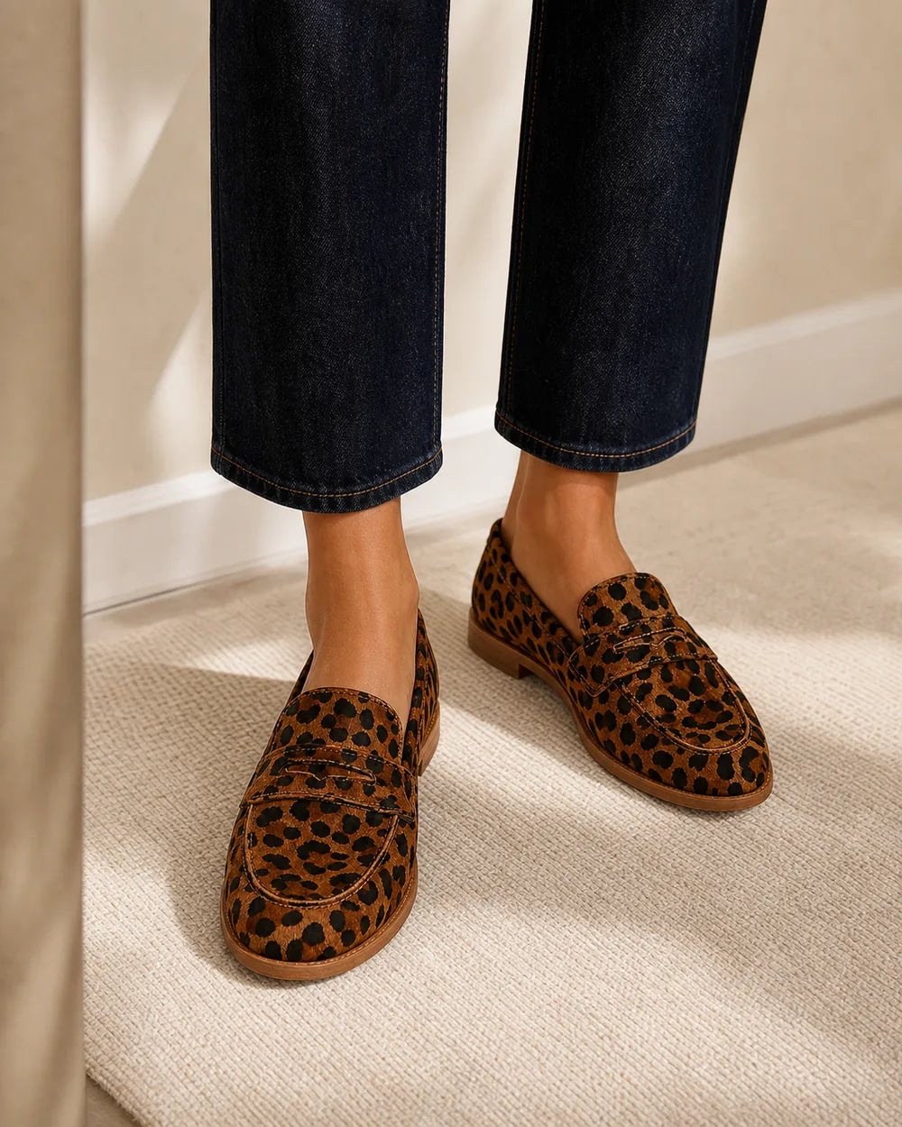 Women's brown leopard penny loafers, 03 gallery view. — momount-elaine-leopard-penny-loafers-03.webp