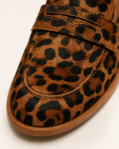 Women's brown leopard penny loafers, 04 gallery view. — momount-elaine-leopard-penny-loafers-04.webp