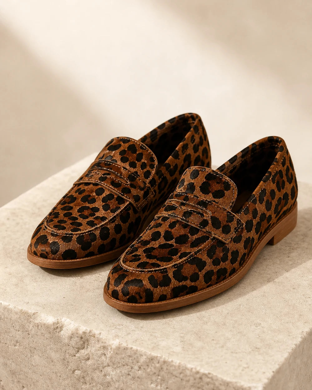 Women's brown leopard penny loafers, 05 gallery view. — momount-elaine-leopard-penny-loafers-05.webp