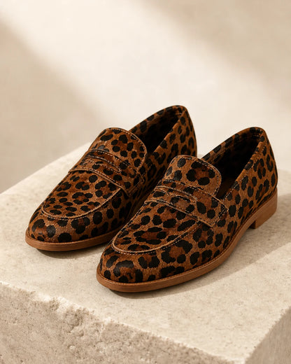 Women's brown leopard penny loafers, 05 gallery view. — momount-elaine-leopard-penny-loafers-05.webp