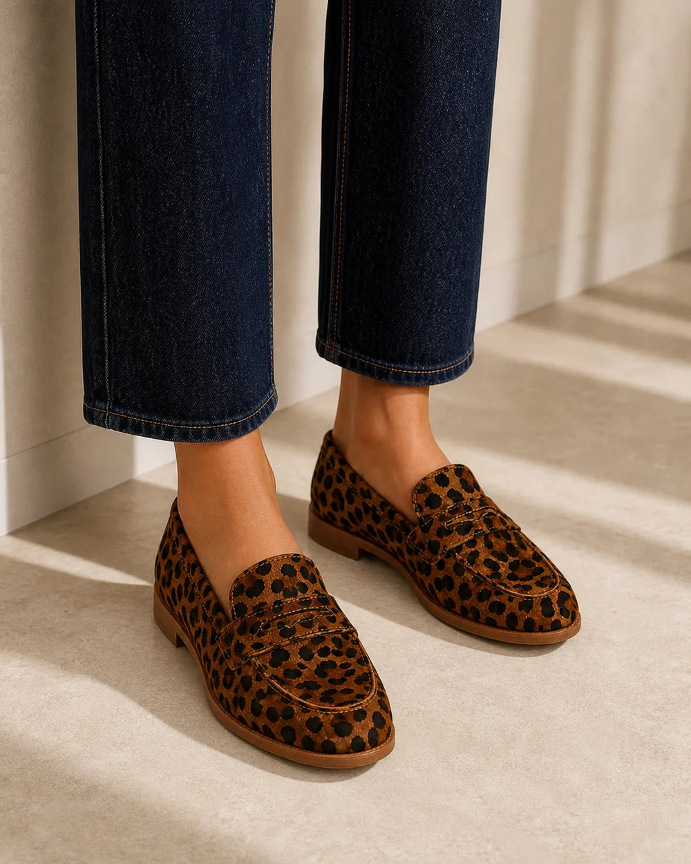 Women's brown leopard penny loafers, 07 gallery view. — momount-elaine-leopard-penny-loafers-07.webp