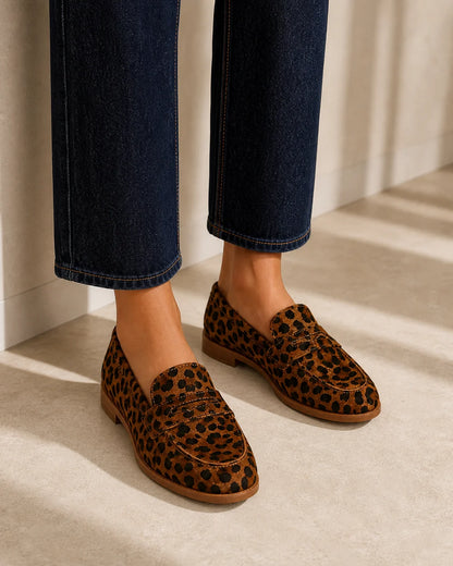 Women's brown leopard penny loafers, 07 gallery view. — momount-elaine-leopard-penny-loafers-07.webp