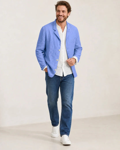 Men's casual cotton-linen three-button blazer – 06 blue movement