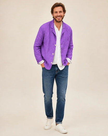 Men's casual cotton-linen three-button blazer – 10 purple hero