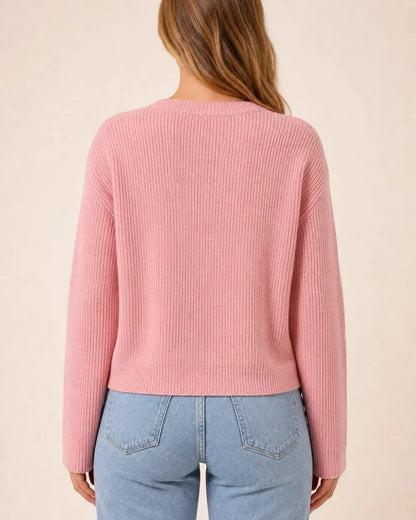 Pink tie-front cardigan for women, clean rear view.