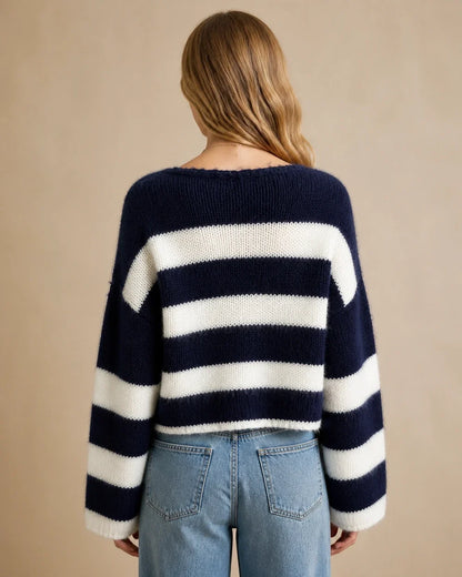 Navy striped sweater back fit