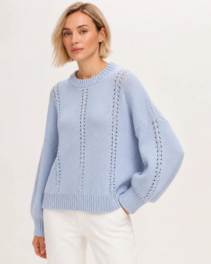 Sky Blue oversized open-knit sweater for women
