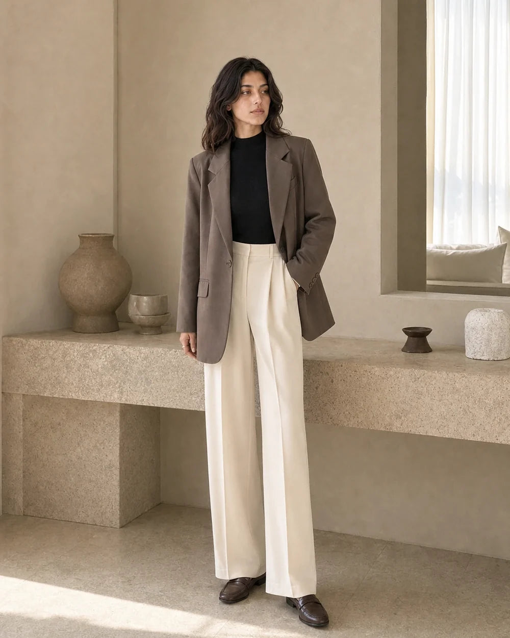 Momount women's oversized coffee brown blazer, second styling view