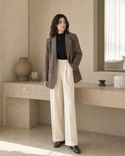 Momount women's oversized coffee brown blazer, second styling view