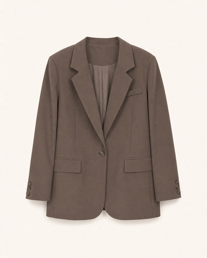 Momount women's oversized coffee brown blazer, product-only view.