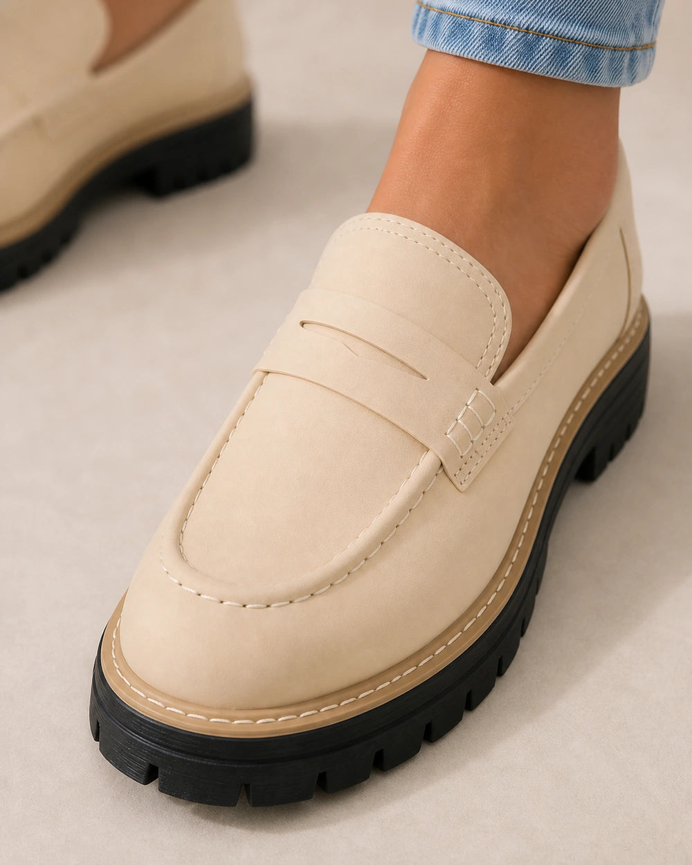 PLATFORM-LOAFERS-QUALITY-REMAKE-2026-07-22 — momount-women-platform-loafers-lug-sole-penny-strap-beige-05-construction-detail.webp