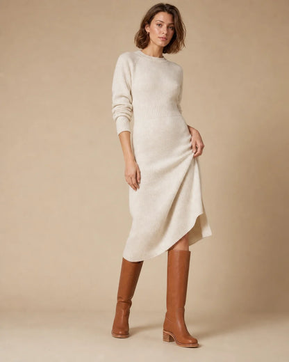 Brown round-toe knee-high boots, full silhouette