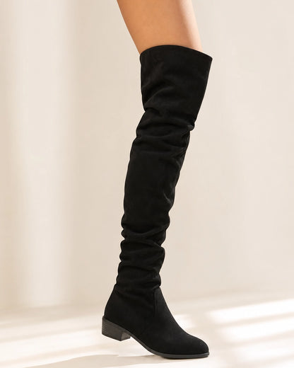 Momount Women Slouch Over-the-Knee Boots, black, lateral profile.