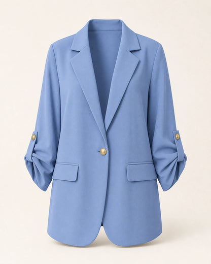 Momount Women's Oversized Blazer – Ruched Sleeves & Gold Buttons — momount-womens-ruched-sleeve-blazer-blue-08-reassurance.webp