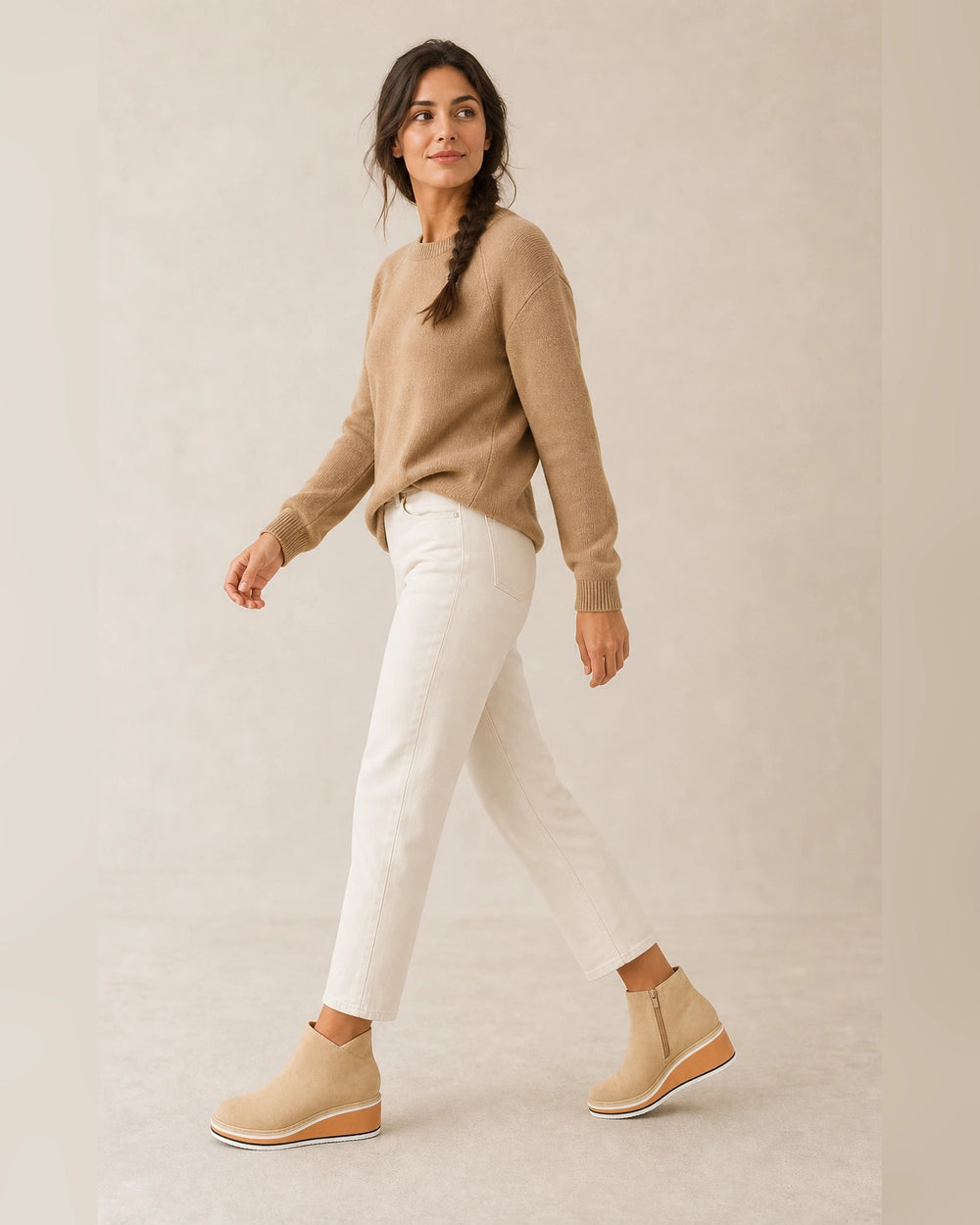 Casual Leather Ankle Boots, beige silhouette. — olga-beige-02-complete-silhouette.webp