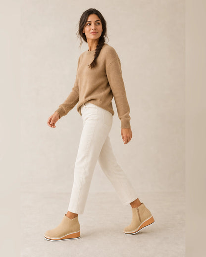 Casual Leather Ankle Boots, beige silhouette. — olga-beige-02-complete-silhouette.webp