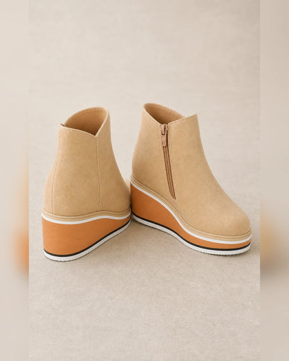Casual Leather Ankle Boots, beige rear/top. — olga-beige-04-rear-top.webp
