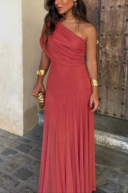 Ariadne | Chic Draped One Shoulder Ruched Sleeveless Summer Maxi Dress