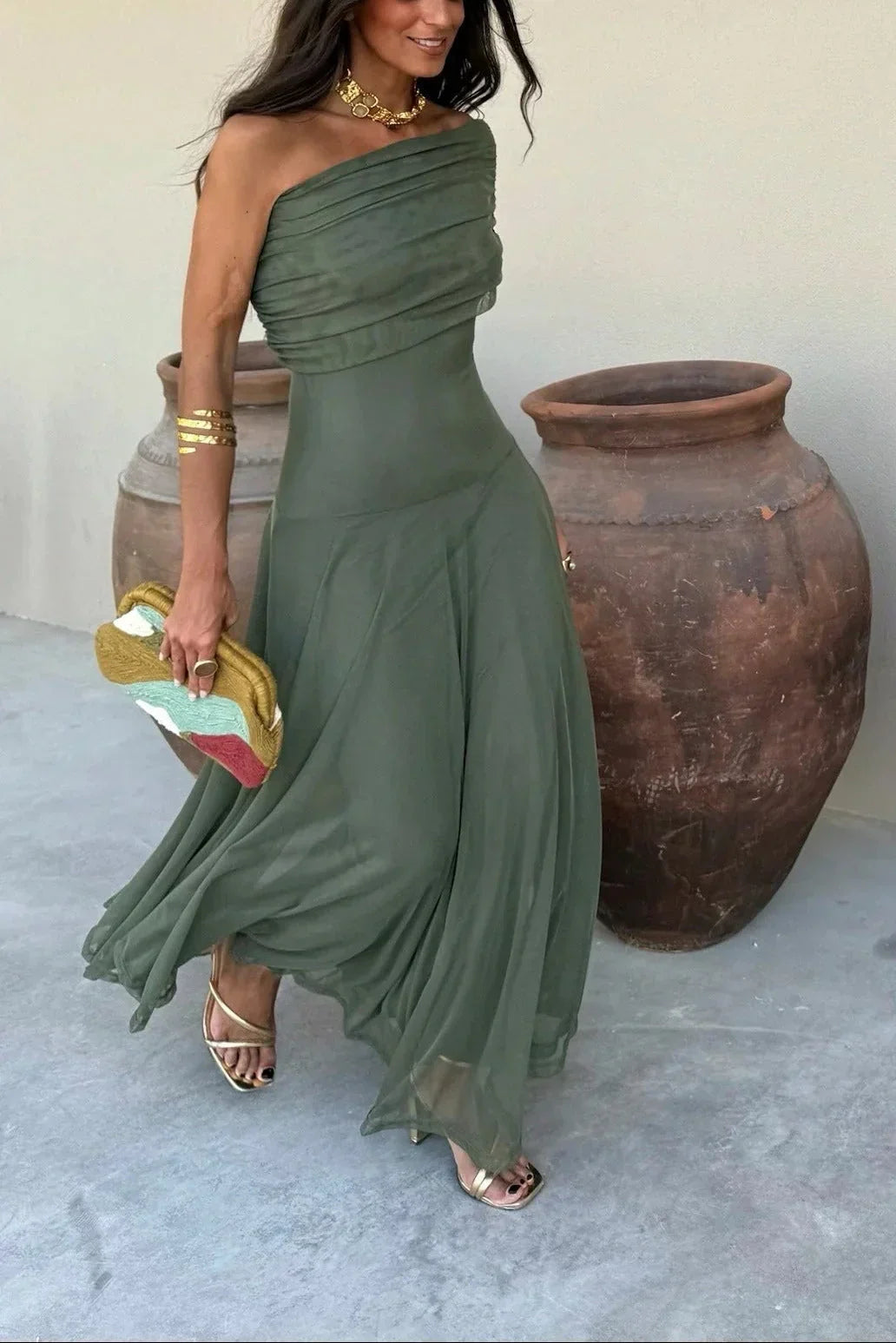 Ariadne | Chic Draped One Shoulder Ruched Sleeveless Summer Maxi Dress