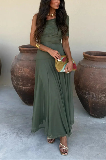 Ariadne | Chic Draped One Shoulder Ruched Sleeveless Summer Maxi Dress