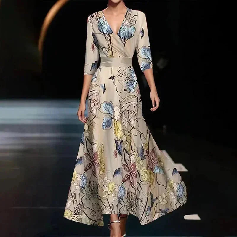 Florentia | Bold Floral Print V Neck Wrap Belted Summer Maxi Dress