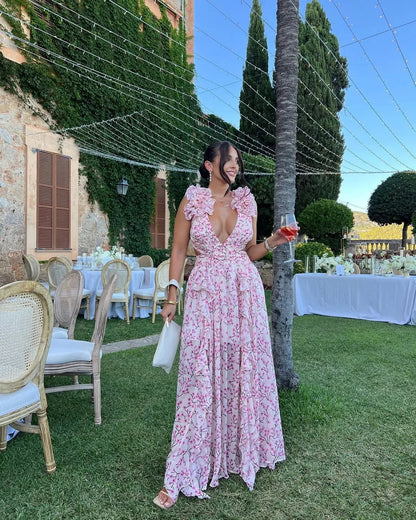 Citania | Floral Sleeveless V Neck Romantic Summer Maxi Dress