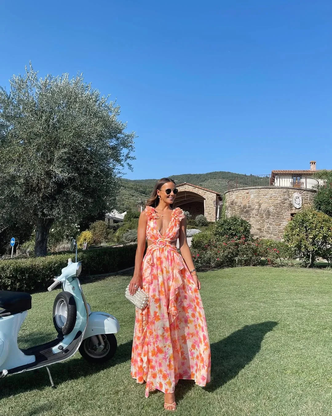 Citania | Floral Sleeveless V Neck Romantic Summer Maxi Dress