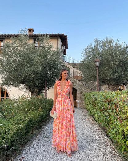 Citania | Floral Sleeveless V Neck Romantic Summer Maxi Dress