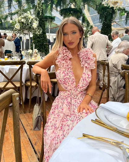 Citania | Floral Sleeveless V Neck Romantic Summer Maxi Dress