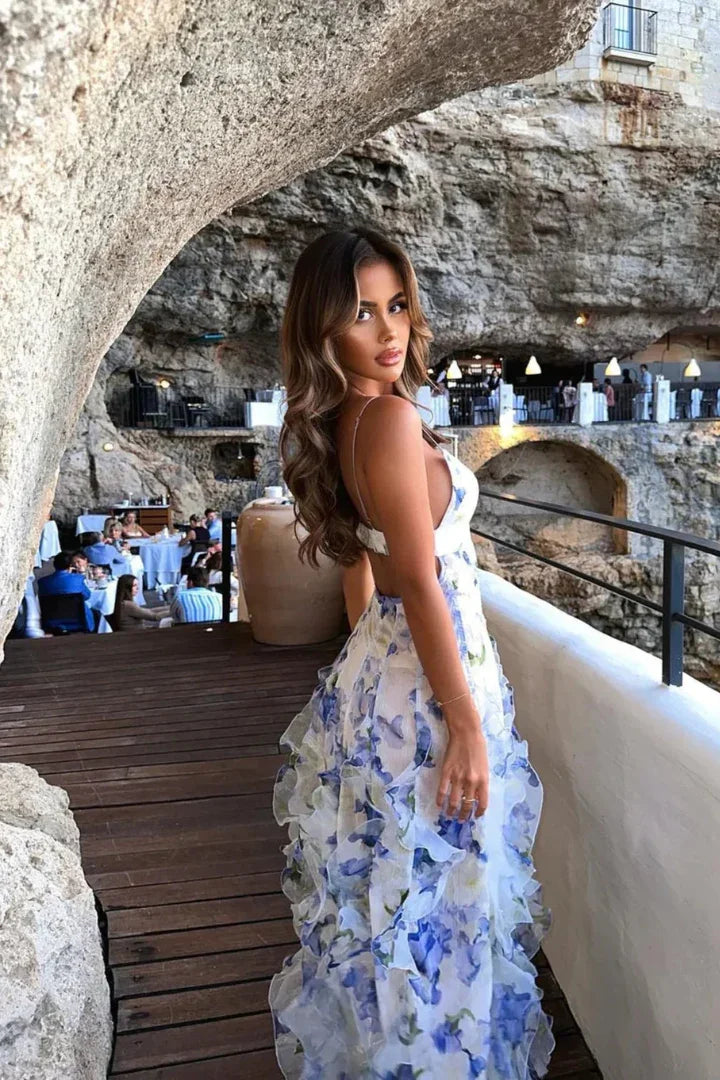 Lavinia | Boho Ruffled Tiered Slit Flowy Beach Summer Maxi Dress
