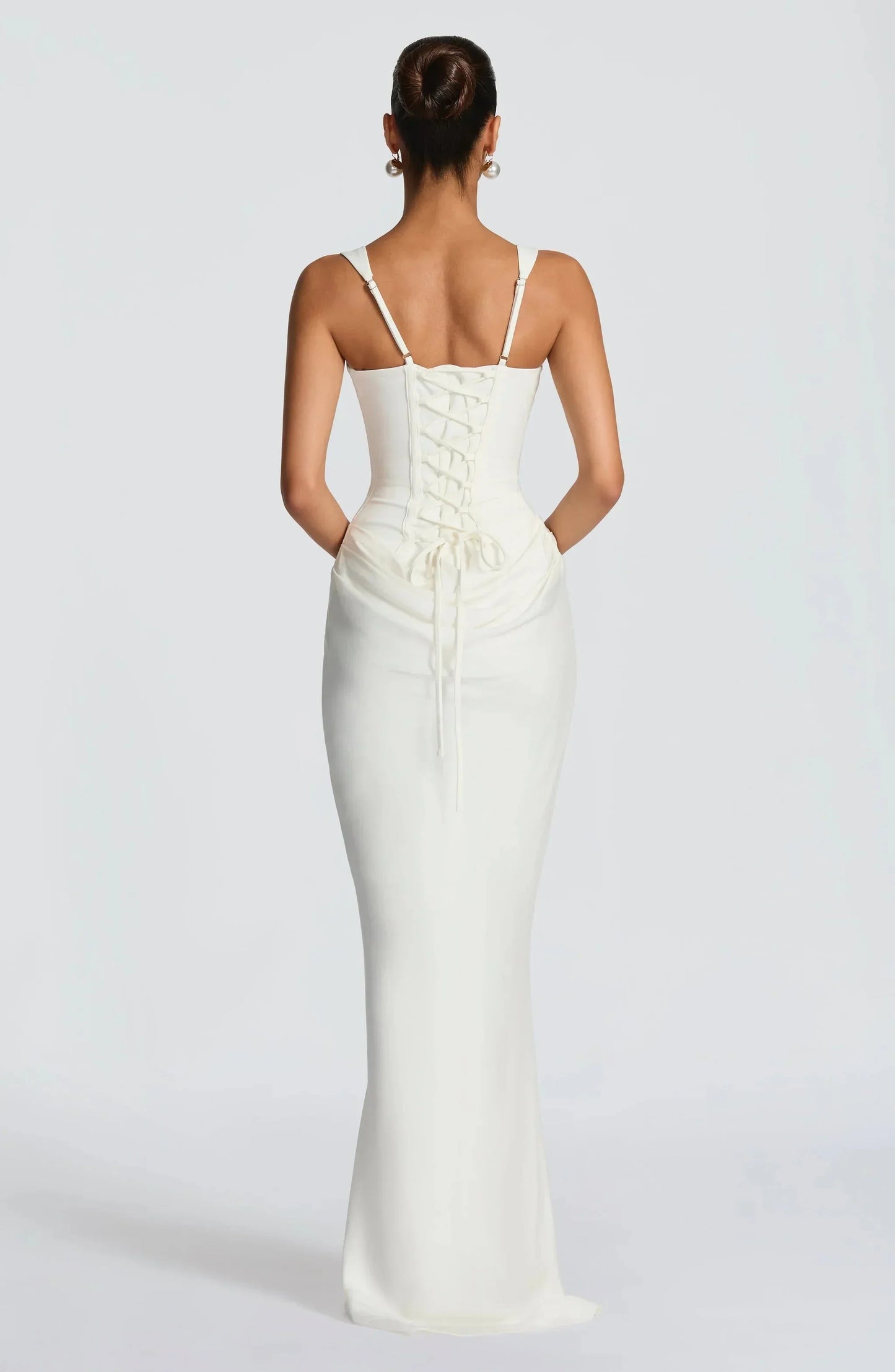 Galatea | Elegant Satin Square Neck Bodycon Backless Maxi Dress